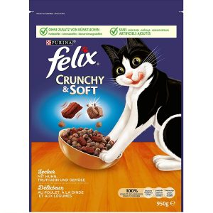FELIX Crunchy & Soft Katzenfutter trocken, Sorten-Mix, 4er Pack (4 x 950g)